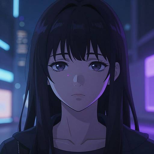 Emotionless Anime Woman in Cyberpunk City