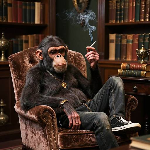 Bored Ape Smoking in Vintage Library