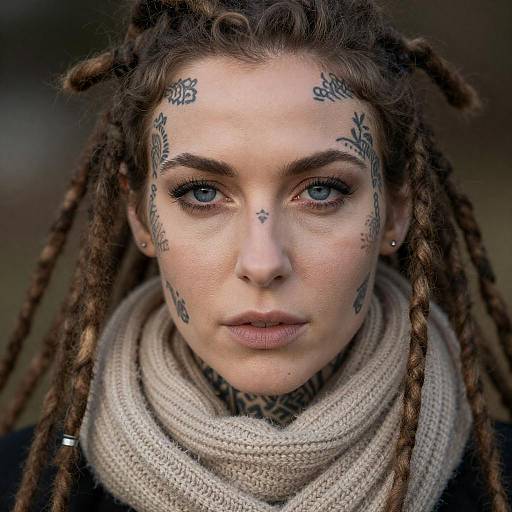 Intense Portrait of Tattooed Woman