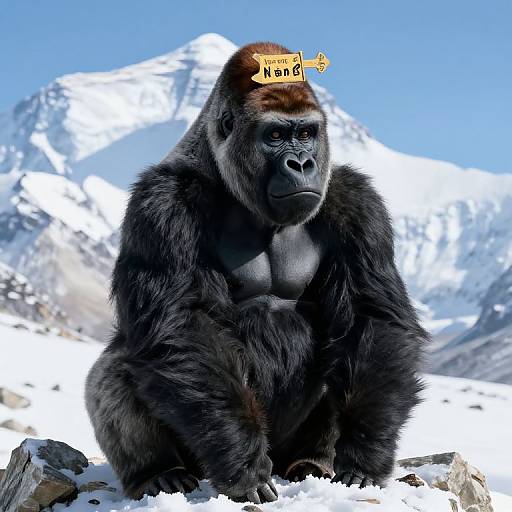 Photograph of a large, muscular black gorilla with a 