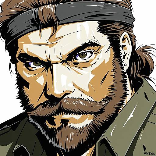 Illustration of Big boss, metal gear (series) in the style of Natsuya (kuttuki)