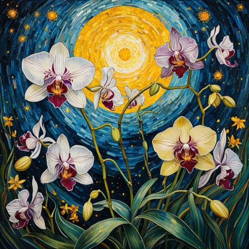 Orchids Competing for Sun in Starry Night Style