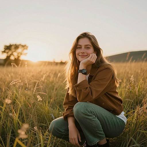 Young Woman in Golden Grass Field