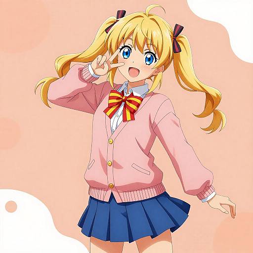 Cheerful Anime Girl in Playful Pose