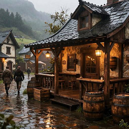 D&D Tavern Exterior in Rainstorm
