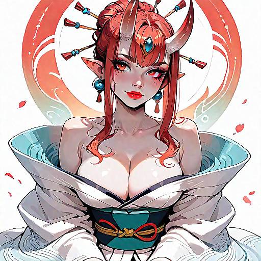 Beautiful Oni Girl in Japanese Temple
