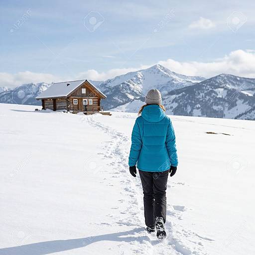 Young Woman Walking to Mountain Hut