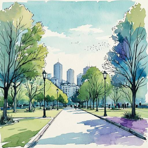 Delicate Urban Park in Watercolor Style