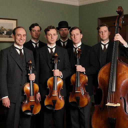 1930s Men with String Instruments in a Room