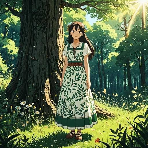 Anime Forest Healer in Leaf-Patterned Dress