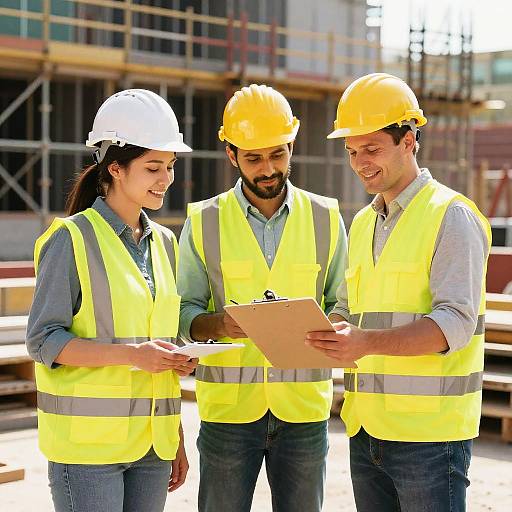 Construction Workers Reviewing Plans on Site
