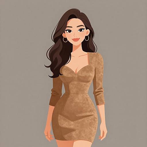 Chic Woman in Tan Suede Dress