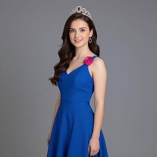 Elegant Blue Dress with Floral Tiara
