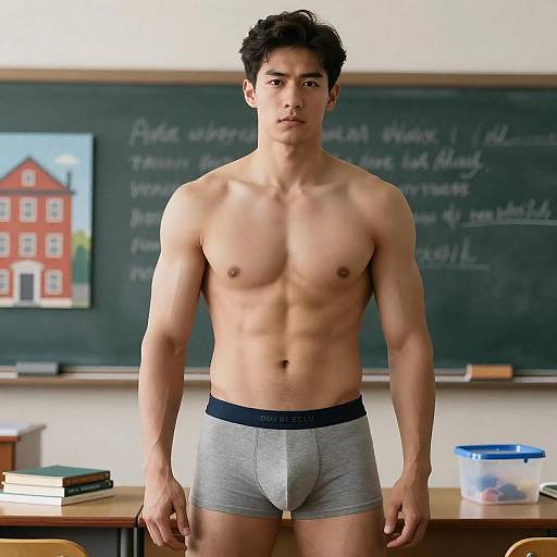Muscular Man in Classroom Setting