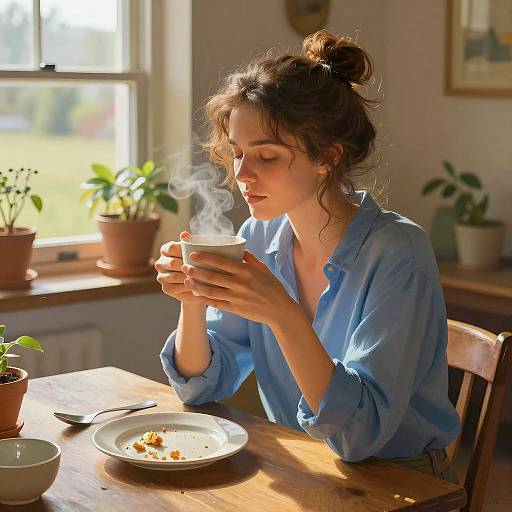 Cozy Morning: Woman Enjoying Tea