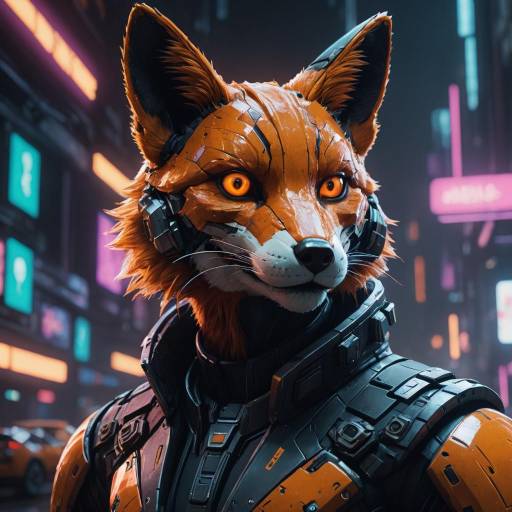 Cybernetic Fox Portrait in Blade Runner Style Cybernetic Fox Portrait in Blade Runner Style