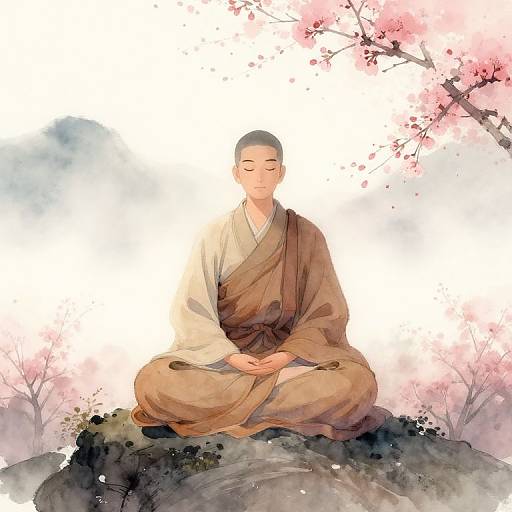 Serene Monk Meditating at Dawn