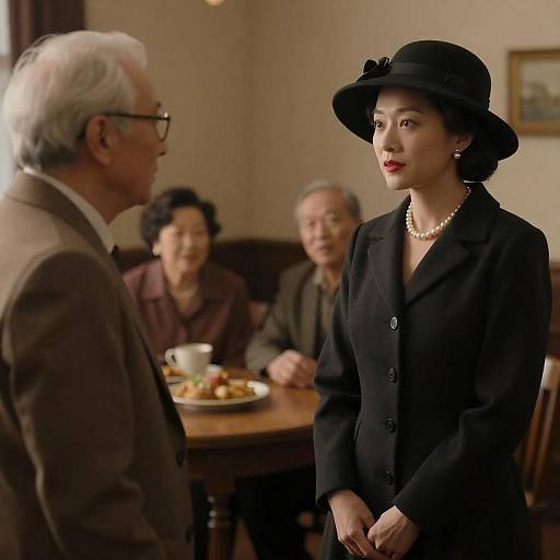 Vintage Portrait: Woman Facing Elderly Man