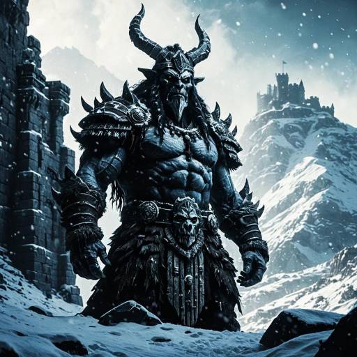 Ancient Guardian Spirit in Snowy Mountain Fortress