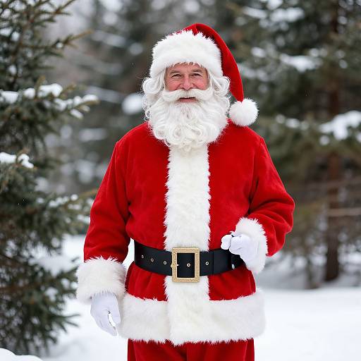 Cheerful Santa in Snowy Forest