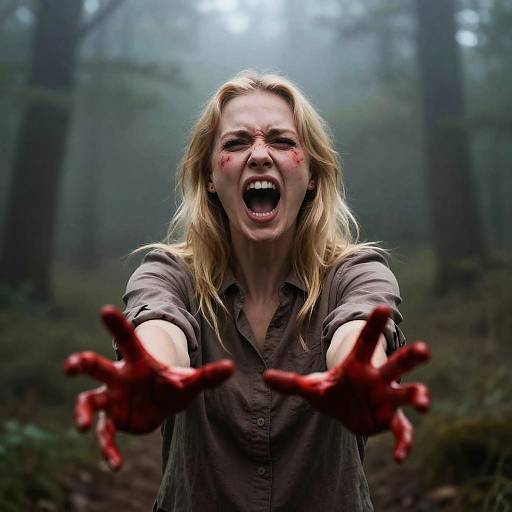 Blonde Woman in Foggy Forest Scene