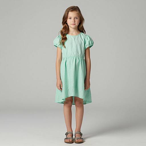 Young Girl in Light Green Dress Standing