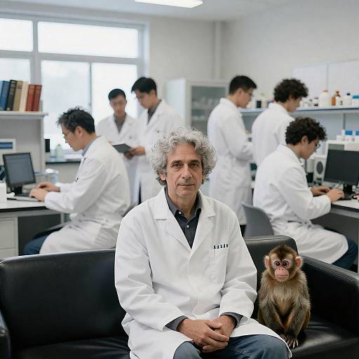Laboratory Scene with Monkey and Scientists