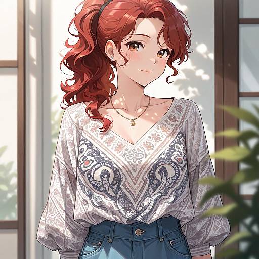 Joyful Girl with Intricate Patterns