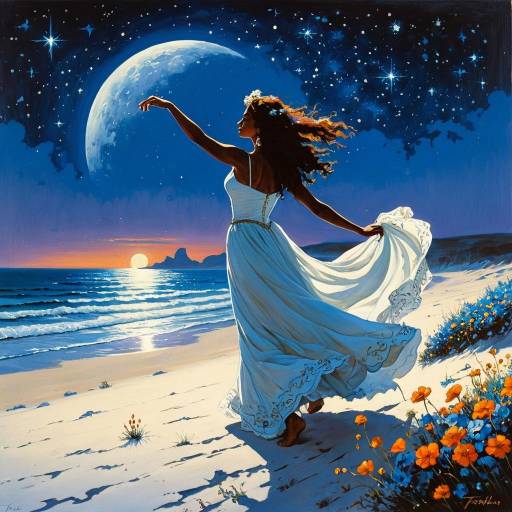 Goddess Dancing on Starry Beach