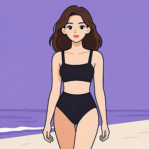 Elegant Woman in Minimalist Black Bikini
