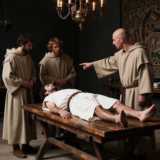 Medieval Healing Scene with Three Men