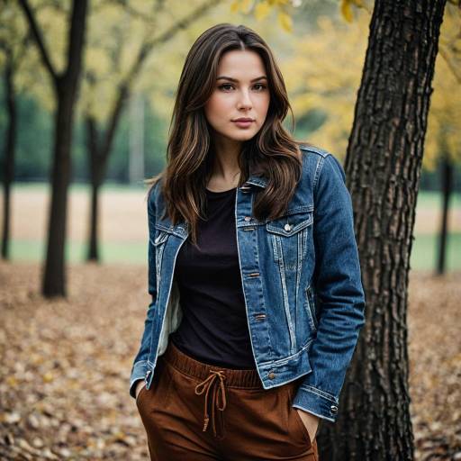 Young Woman in Denim Jacket Outdoors