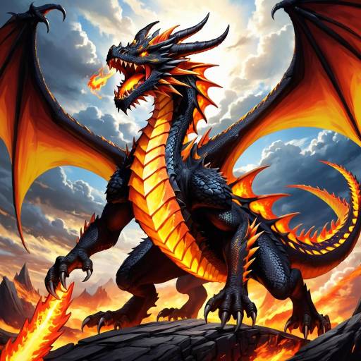 Fiery Black and Orange Dragon Breathing Fire