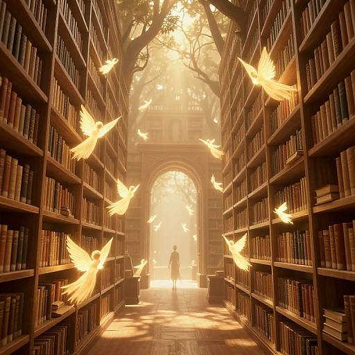Ethereal 3D Library with Sentient Books