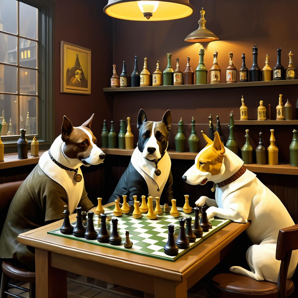 Dogs Enjoying Chess at a Bar