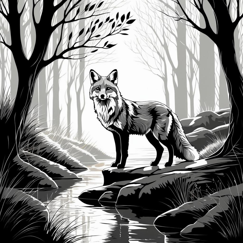 Intricate Fox Illustration in Nature