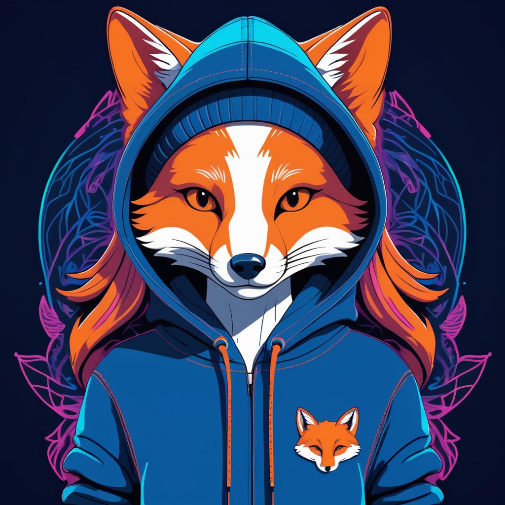 Stylized Digital Fox Portrait in Hoodie