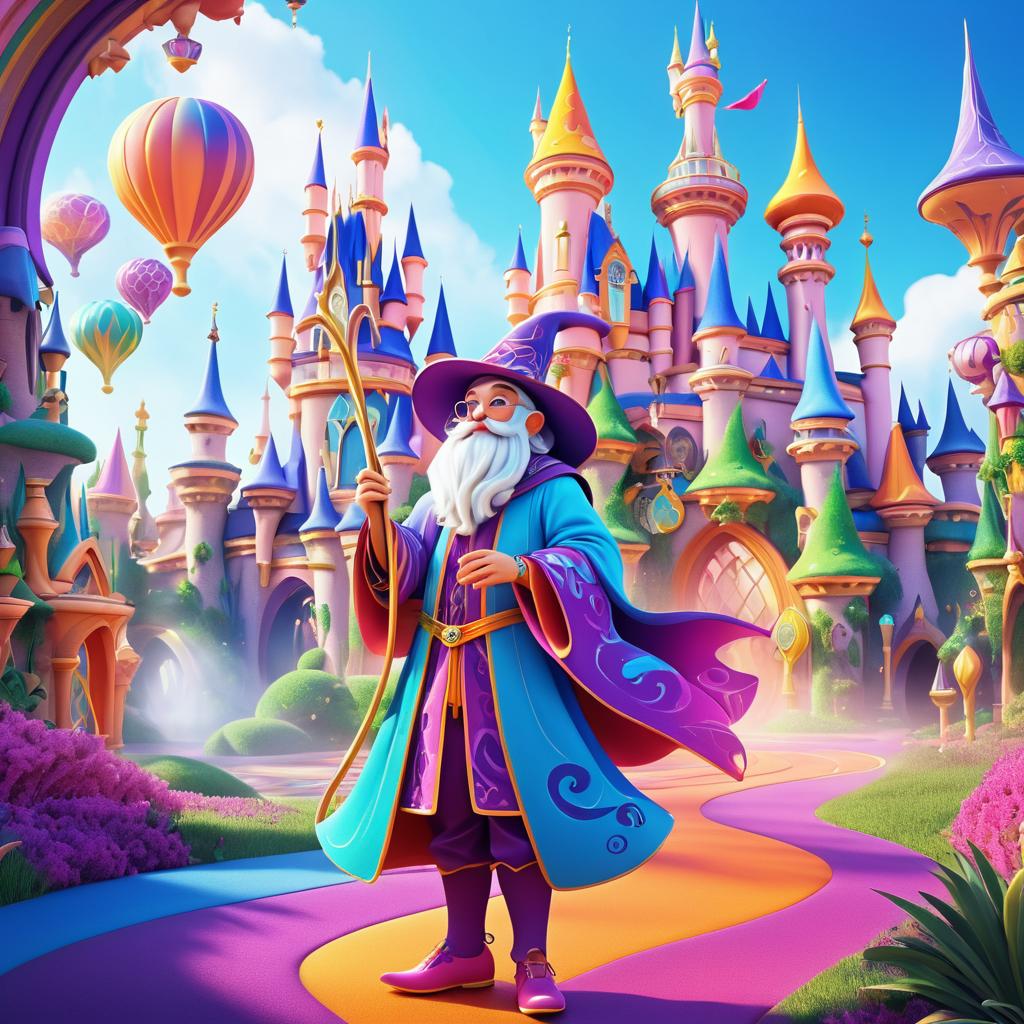 Whimsical Fantasy Wizard in Vibrant Colors