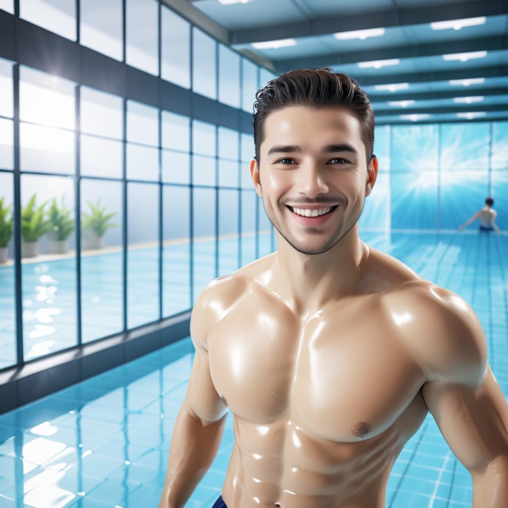 Joyful Swimming Model in Modern Pool