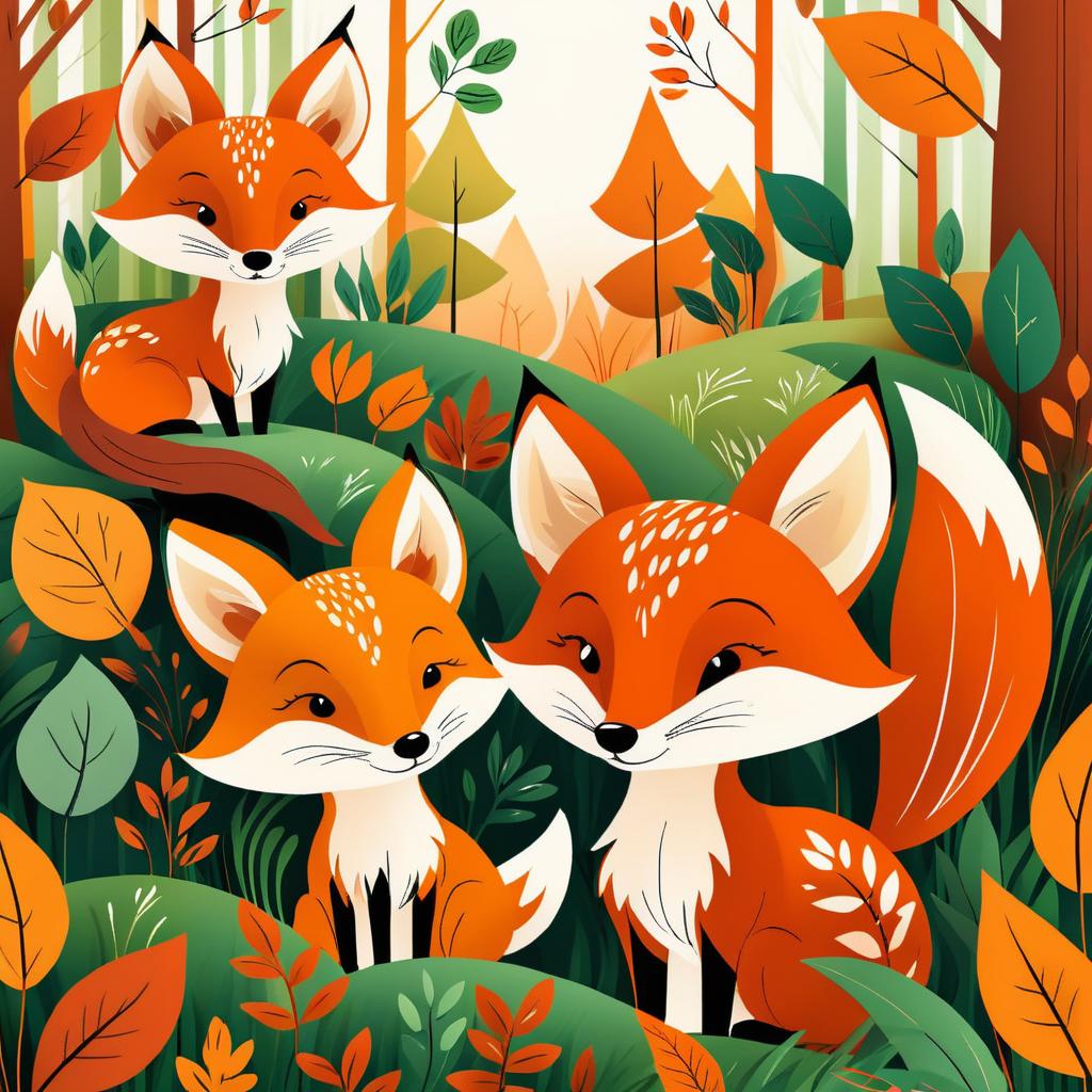 Playful Foxes in a Whimsical Woodland