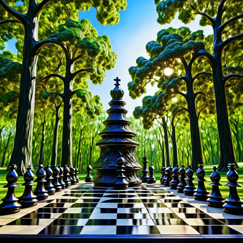 Elegant Impasto Chess Game with Trees