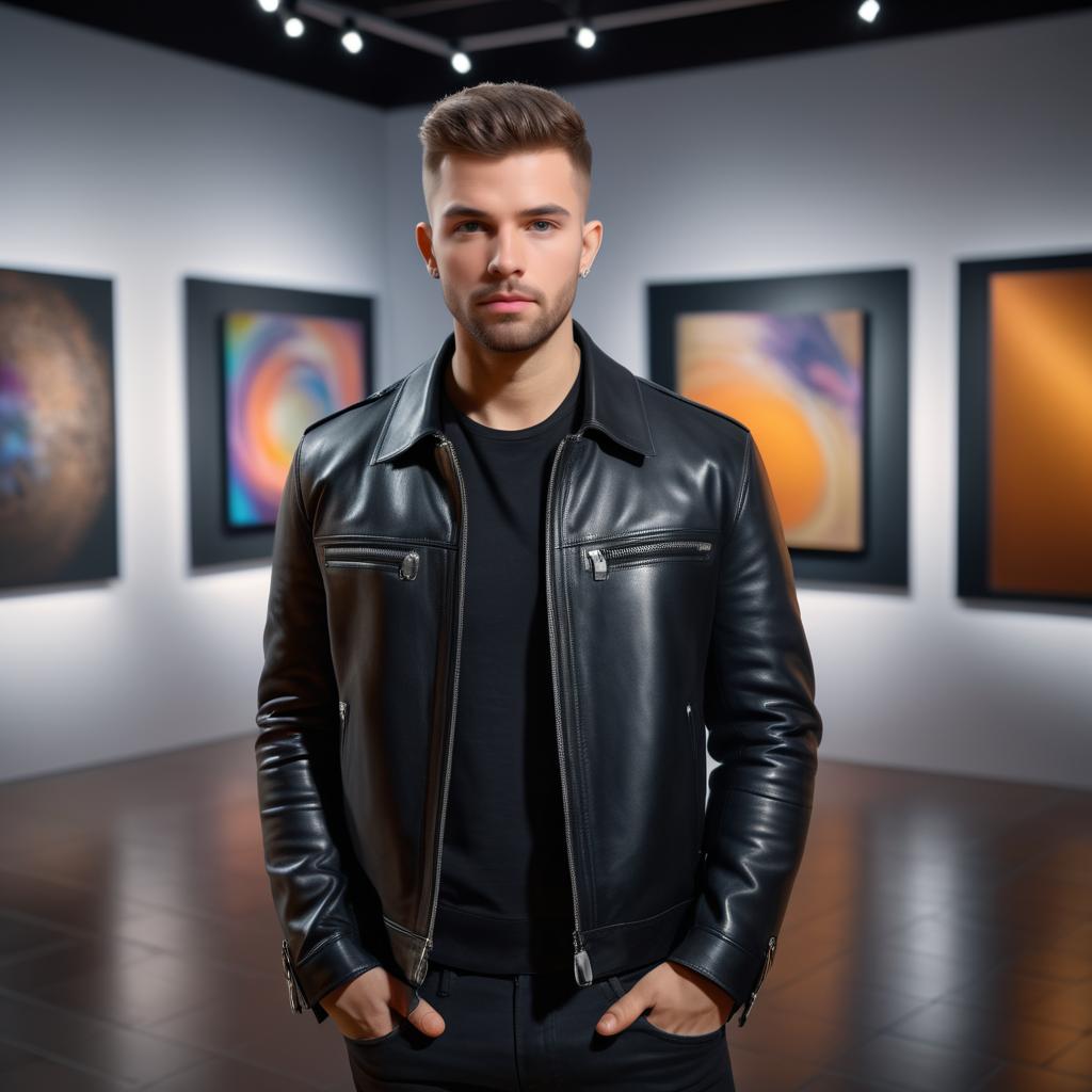 Stylish Young Man in Art Gallery