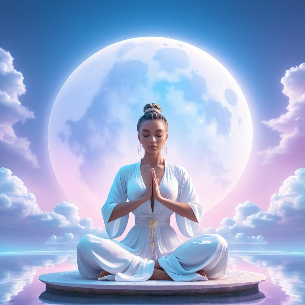 Elegant Woman Meditating Under Full Moon