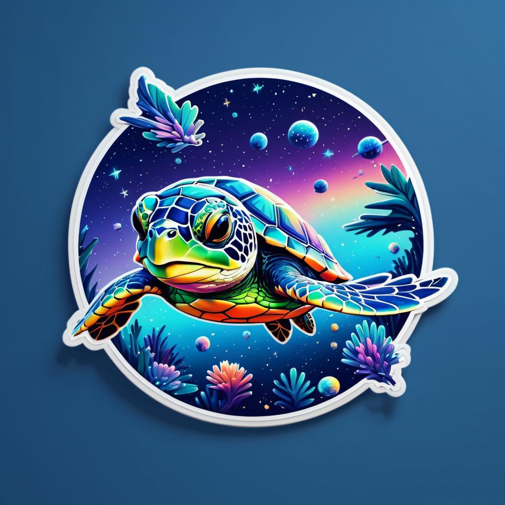 Vibrant Turtle Flying Through Night Sky