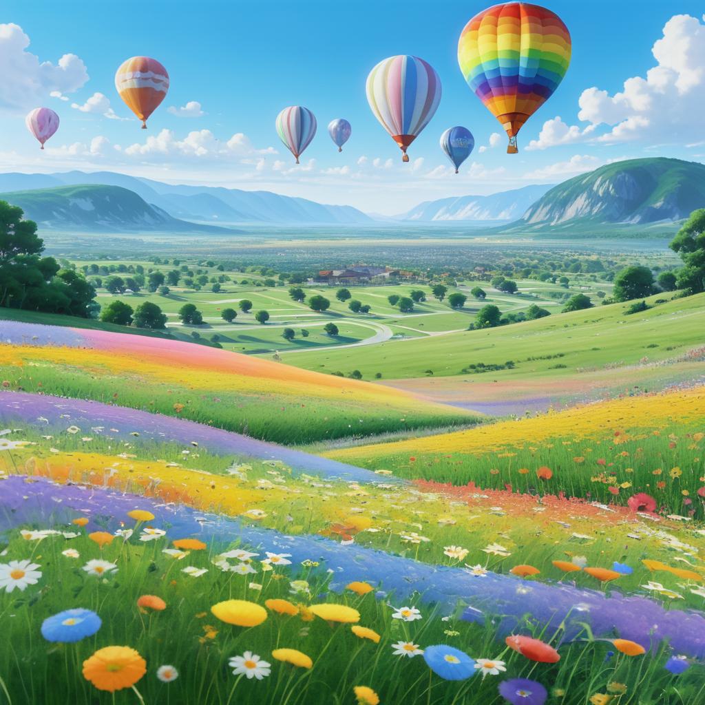 Colorful Hot Air Balloons over Wildflower Field