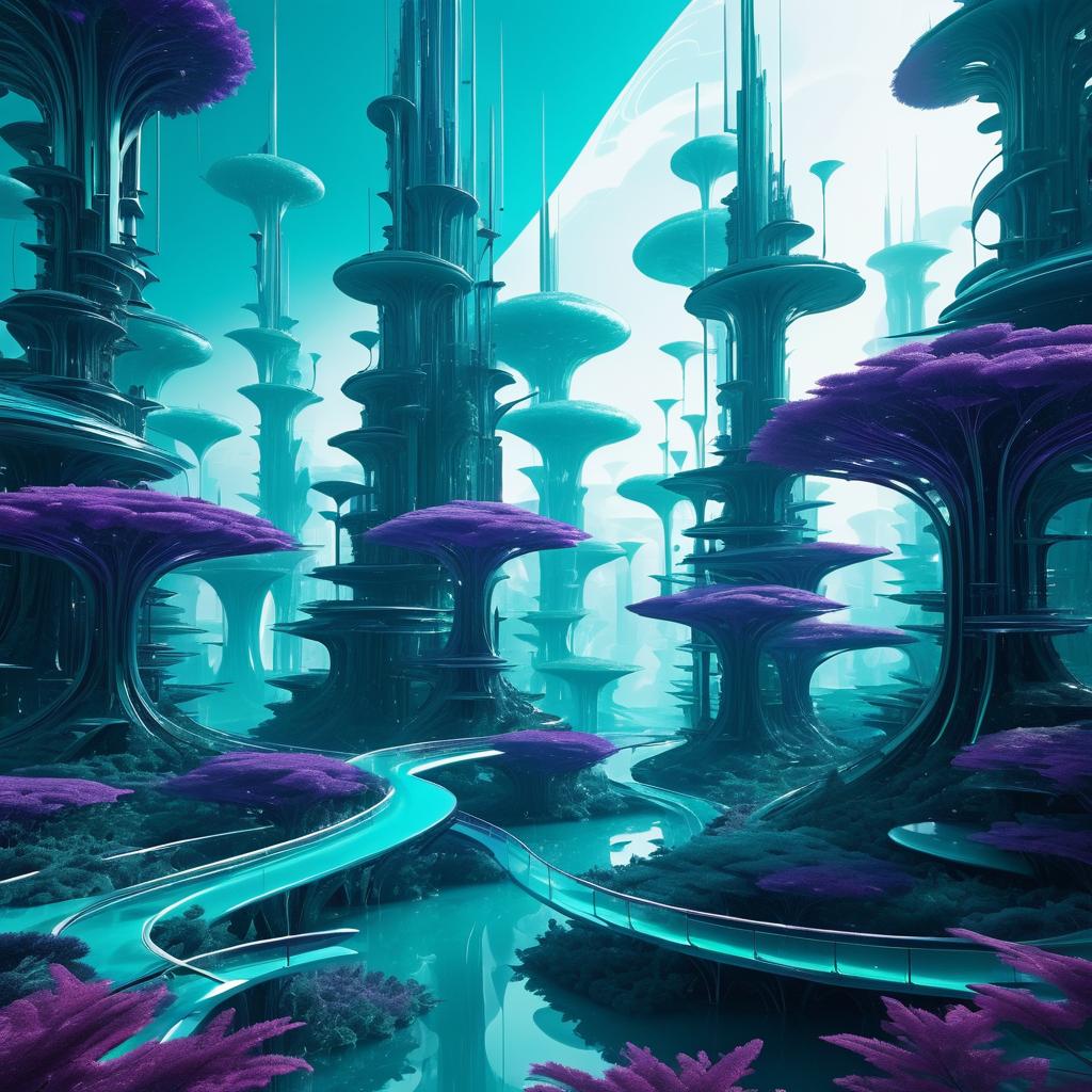 Surreal Futuristic Landscape with Floating Structures