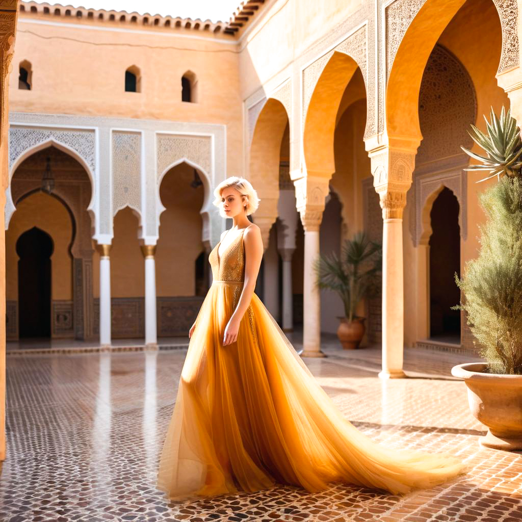 Elegant Athletic Woman in Moroccan Courtyard