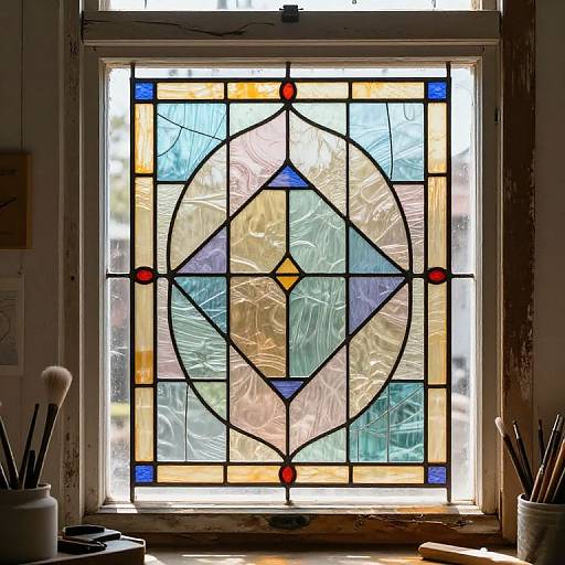 Vibrant Geometric Stained Glass Design