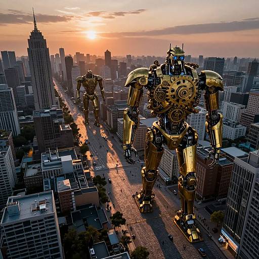 Twilight Mechanical Cityscape Aerial View