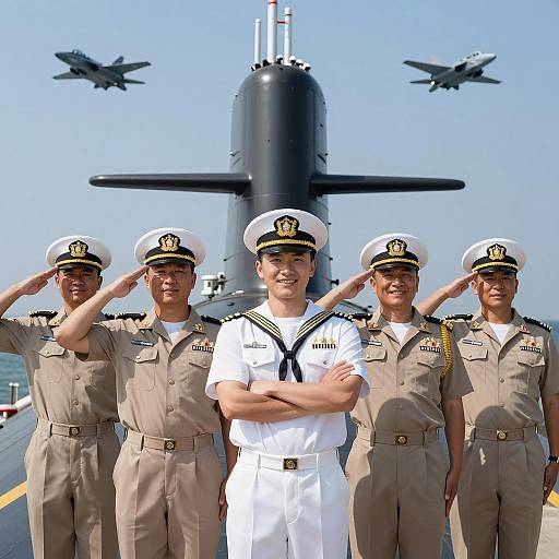 Naval Officers with Submarine and Jets